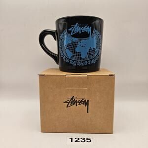 STUSSY WORLD MUG BLACK BLUE 138829 WORLD MAP